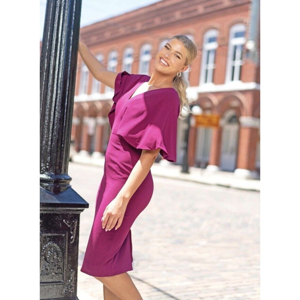 NEW DRESS THE POPULATION Louisa Dark Magenta Butterfly Sleeve Dress (Size S)